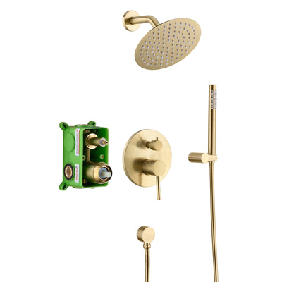 Brushed Brass Shower System with high pressure rain shower head ,Rough-In Valve Included