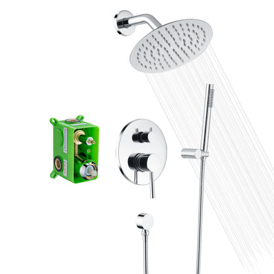 Full Metal Wall Mounted Rain Shower Faucet System, Rough in Valve Included,Chrome Finish