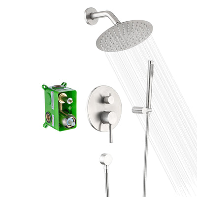 Wall Mounted Brushed Nickel Rain Shower System with Rough-in Valve