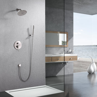 Wall Mounted Brushed Nickel Rain Shower System with Rough-in Valve