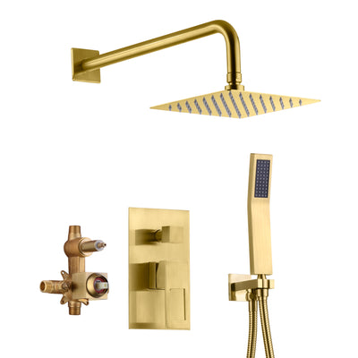 Pressure Balance Shower Faucet System with Valve, Brushed Gold Finish