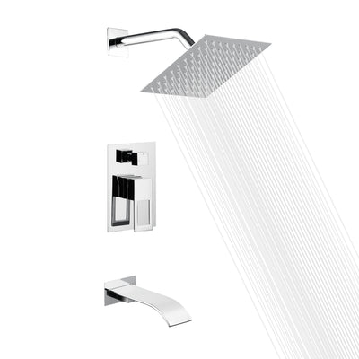 Système de robinet de baignoire-douche avec bec de baignoire cascade et valve d'équilibrage de pression anti-brûlure, finition chromée