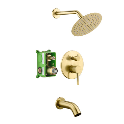 Brushed Gold Tub and Shower Faucet Set with Waterfall Tub Spout