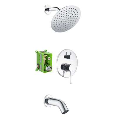 Robinet de baignoire et de douche avec valve, bec cascade et pomme de douche à effet pluie inclus
