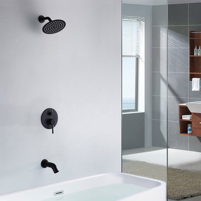Matte Black Tub and Shower Faucet Set with Waterfall Tub Spout