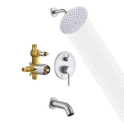 Sumerain Tub and Shower Faucet Trim with Rough in Valve, Brushed Nickel Shower Faucet with Tub Spout, 8 Inch Rain Shower Head