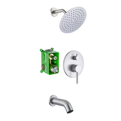 Tub and Shower Faucet Set Brushed Nickel with Waterfall Tub Spout and High Pressure Rain Shower