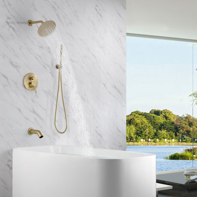Brushed Gold Shower System with Tub Spout and Handheld Shower,Valve Inclued