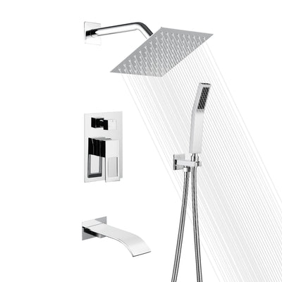 Shower Faucet Set Complete with Waterfall Tub Spout, Anti-scalding Pressure Balance Valve Inclued