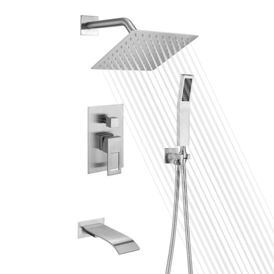Shower System Brushed Nickel Tub Shower Combo Waterfall Spout Faucet with Pressure Balance Valve