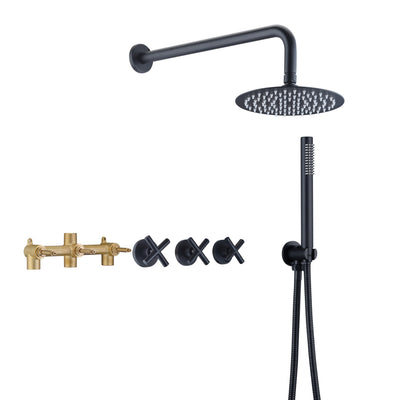 Sistema de grifo de ducha de 3 manijas, juego de grifo de ducha negro mate con válvula, SUMERAIN