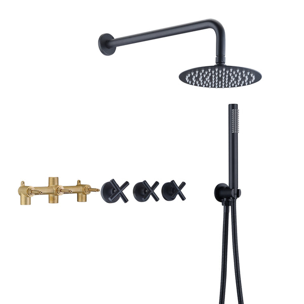 Matte Black Shower Faucet System Combo Setrainfall Head with Hand Show —  Savvy Shower
