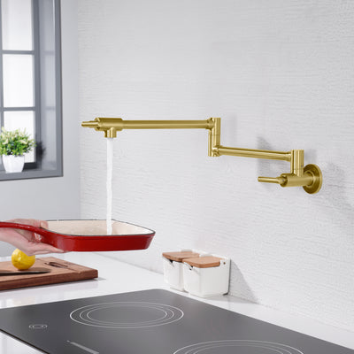 Sumerain Gold Pot Filler Faucet Soporte de pared con brazos oscilantes de doble articulación