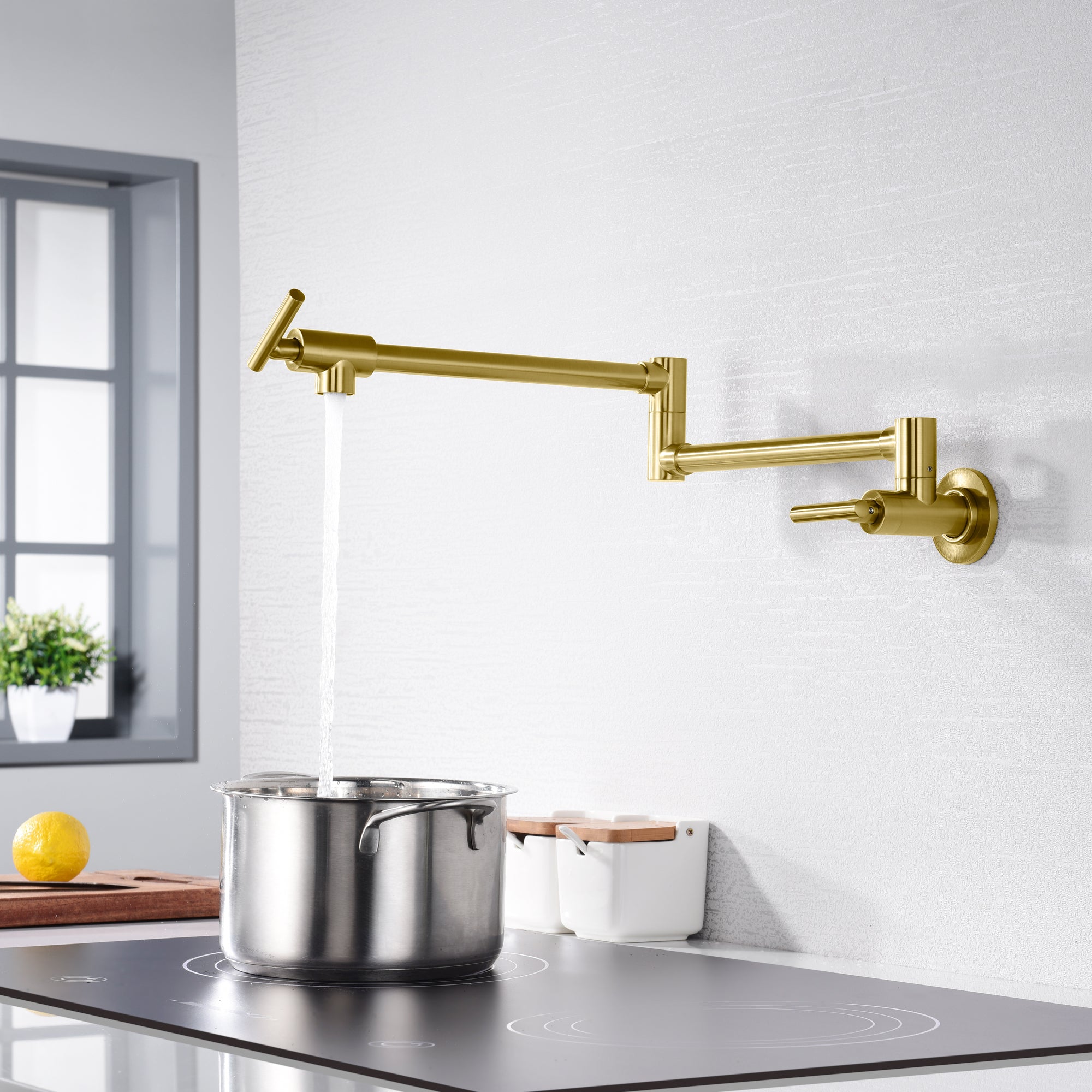 Sumerain Gold Pot Filler Faucet Wall Mount With Double Joint Swing Arm Sumerain Faucet Direct 1368