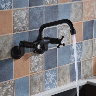 Wall Mount Sink Faucet,Oil Rubbed Bronze Finish, 3" to 9" Adjustable Spread with Two Handle