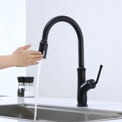 Touchless Kitchen Faucet Black with Pull Down Sprayer, Two Motion Activated Sensors