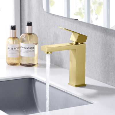 sumerain Brushed Gold Bathroom Sink Faucet Single Hole Vanity Faucet Stainless Steel
