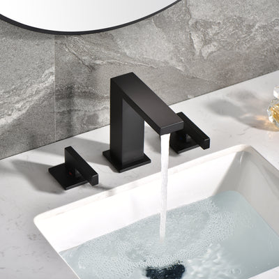 sumerain Robinet de lavabo de salle de bain noir mat répandu de 8 pouces, robinet de lavabo à 3 trous, robinet de vanité avec tuyau à connexion rapide en forme de Y