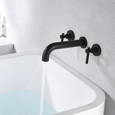 Set di rubinetti per vasca da bagno nero opaco SUMERAIN con montaggio a parete, riempimento per vasca con due maniglie