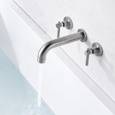 SUMERAIN Grifo para bañera de montaje en pared, níquel cepillado, grifo de llenado de bañera de 3 orificios con válvula áspera