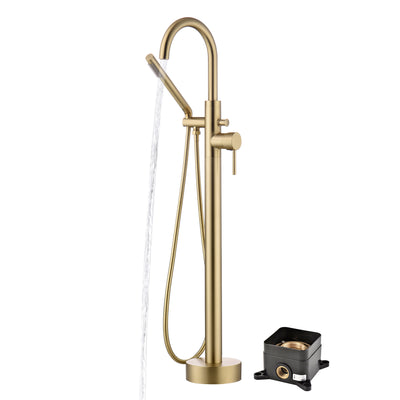 sumerain Freestanding Tub Faucet Brushed Gold Floor Mounted Bathtub Faucet with Handheld Shower, High Flow Rate