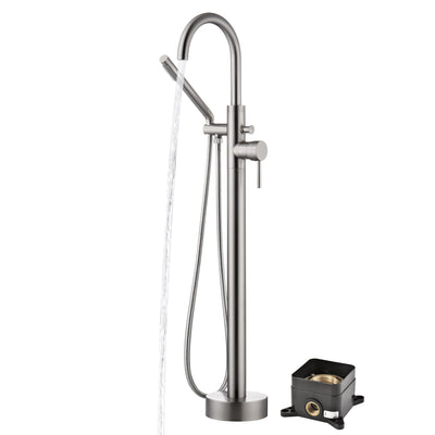 sumerain Freestanding Tub Faucet Brushed Nickel Floor Mounted Tub Filler, Modular Solid Brass Concealed Box Design, High Flow Rate