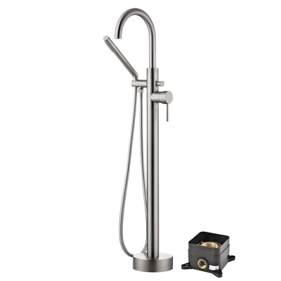 sumerain Freestanding Tub Faucet Brushed Nickel Floor Mounted Tub Filler, Modular Solid Brass Concealed Box Design, High Flow Rate